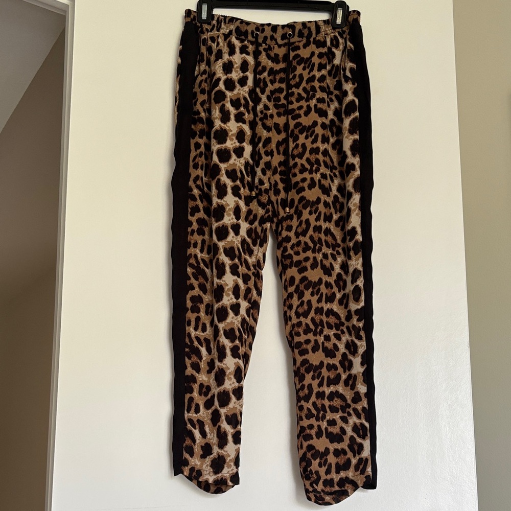 Leopard Print Jogger Pants with Black Side Panels